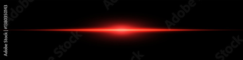 Bright horizontal beam of light on black background. Glowing laser effect creating futuristic and sci-fi aesthetics. Suitable for technology, energy, speed and digital design themes.
