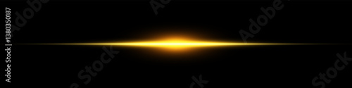 Bright horizontal beam of light on black background. Glowing laser effect creating futuristic and sci-fi aesthetics. Suitable for technology, energy, speed and digital design themes.