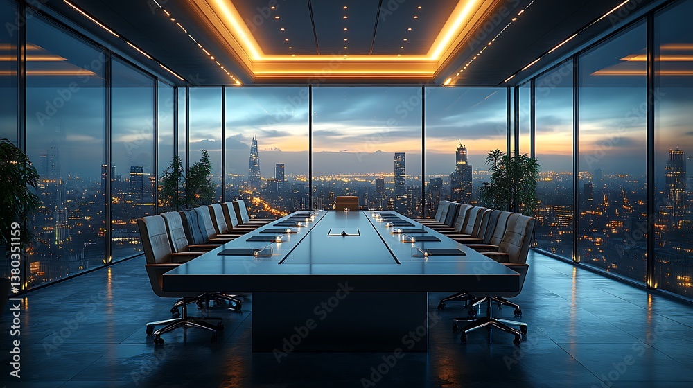 Obraz premium Contemporary office meeting room with ambient lighting setup high resolution picture