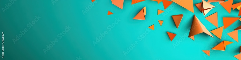 A vibrant teal background with scattered triangular shapes in varying shades of orange paper, creating a lively abstract design A vibrant teal background with scattered triangular shapes in varying shades of orange paper, creating a lively abstract design