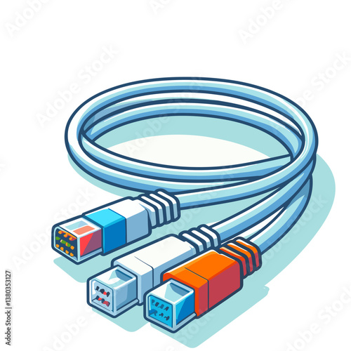 Vector illustration of computer network cables in assorted colors. Perfect for IT infrastructure or networking equipment catalogs.