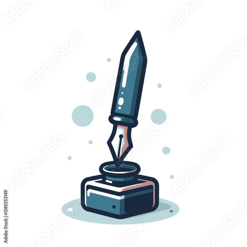 Vector illustration of classic quill pen in inkwell. Perfect for writing themes or calligraphy workshop promotion.