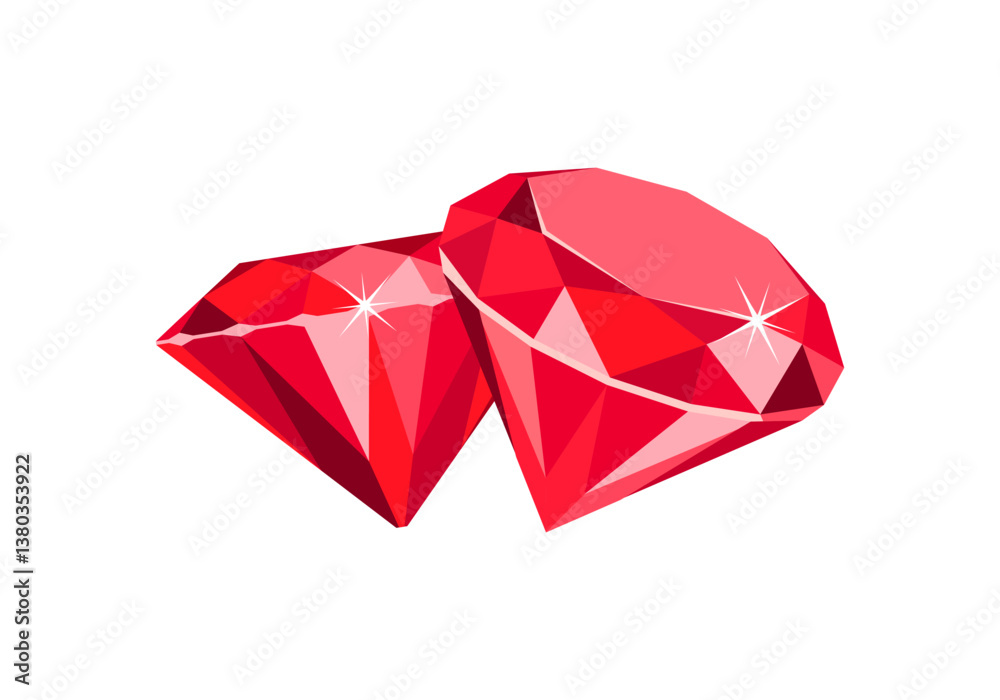 Red Ruby gemstones isolated on white background. Vector cartoon flat illustration of garnet crystals. Red Ruby gemstones isolated on white background. Vector cartoon flat illustration of garnet crystals.