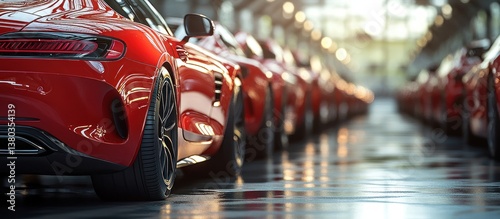 Luxury Cars for Sale in a Row Morning Sunlight Dealership