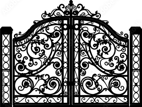 Palace wrought iron gates in SVG vector format. Ornate Decorative Iron Gate with Intricate Scrollwork Design
