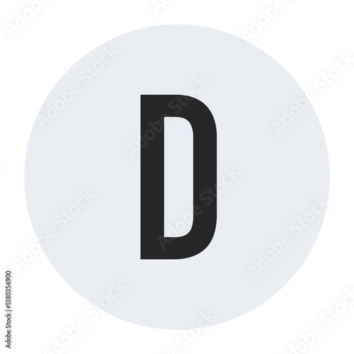 Simple black letter D icon on a light circular background. Minimalist and professional design, perfect for branding, logo creation, graphic design, and modern digital projects.