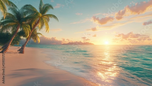 Tropical Paradise: Sunset Over a Remote Beach