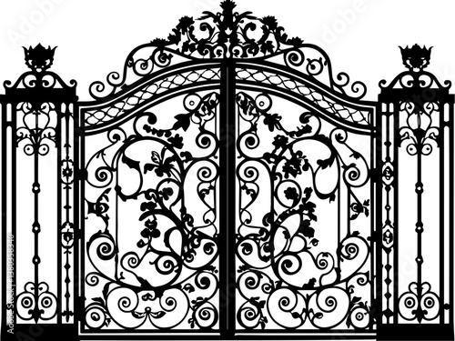Royal mythological Baroque gates in SVG vector format. Ornate Decorative Gate with Intricate Floral Design in Silhouette