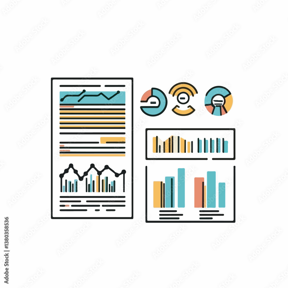 Financial diagrams represent performance data in minimalist infographics Financial diagrams represent performance data in minimalist infographics