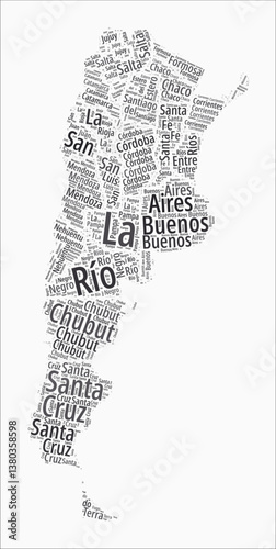 Argentina text style regions. Country region names word clouds in Spanish language. Stylish vector illustration.