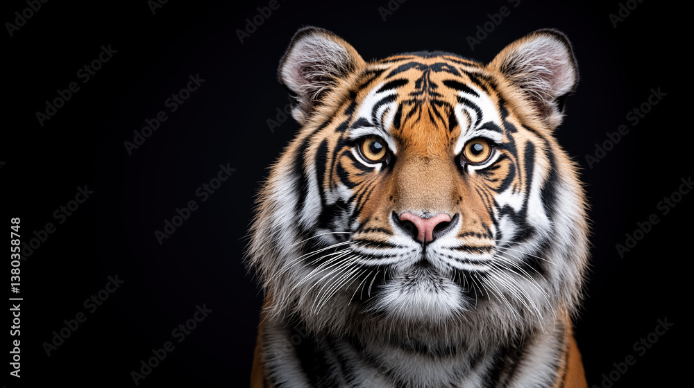 Fototapeta premium Majestic tiger with intense gaze against dark background