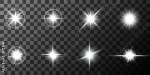 Lens Flare, light glow effect. sun or realistic shining star with backlight effect. bokeh glitter and sparkles or sparkles on transparent background.