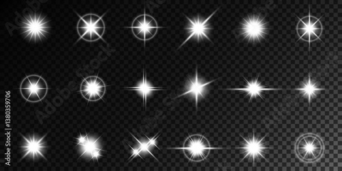 Lens Flare, light glow effect. sun or realistic shining star with backlight effect. bokeh glitter and sparkles or sparkles on transparent background.
