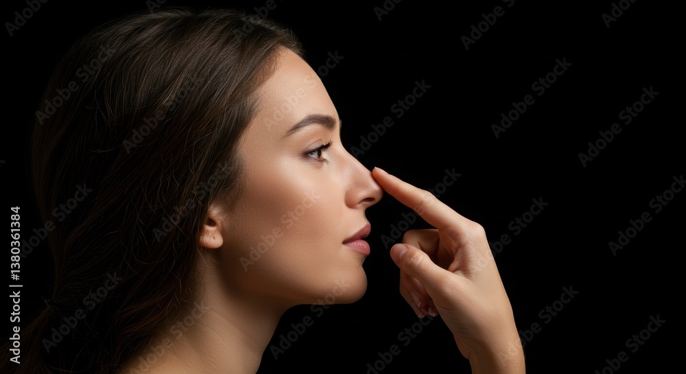 Beautiful womans nose being examined.