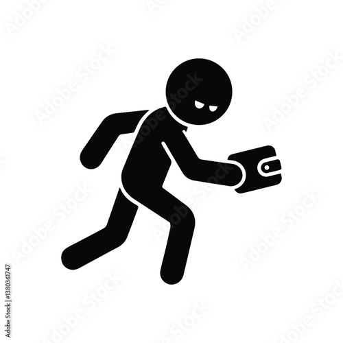 icon stickman robber, stealing wallet, isolated warning sign caution, theft, man silhouette