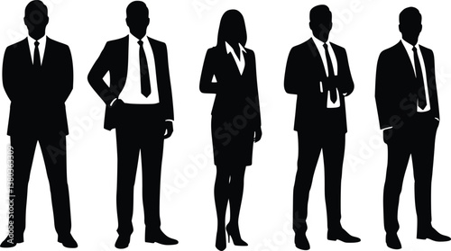 Silhouettes of business professionals standing in various poses, representing corporate culture and teamwork