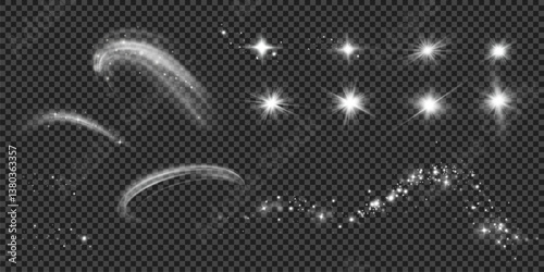 Light effects.Wind glare, explosions, shine, dust, lines, solar flares, sparks, sequins, stars, curved curls. Glow special effect of light