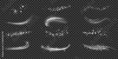 Light effects.Wind glare, explosions, shine, dust, lines, solar flares, sparks, sequins, stars, curved curls. Glow special effect of light