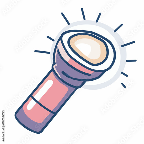 Pink flashlight emits light in darkness isolated