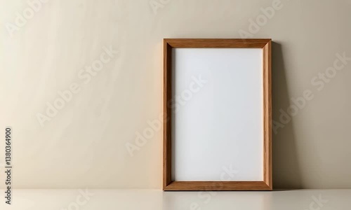 Empty Wooden Frame Against Beige Wall