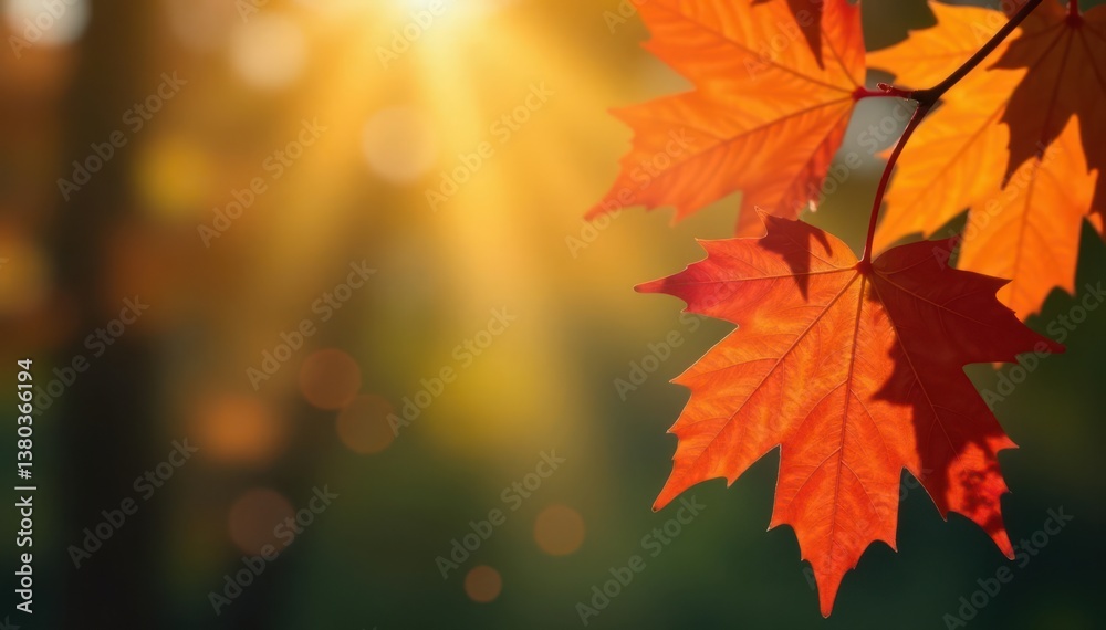 Fototapeta premium Soft-focus autumn leaves, blurred bokeh effect, image, red, background