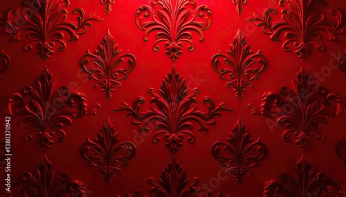 Bold, deep red damask pattern with rich texture , seamless, brocade
