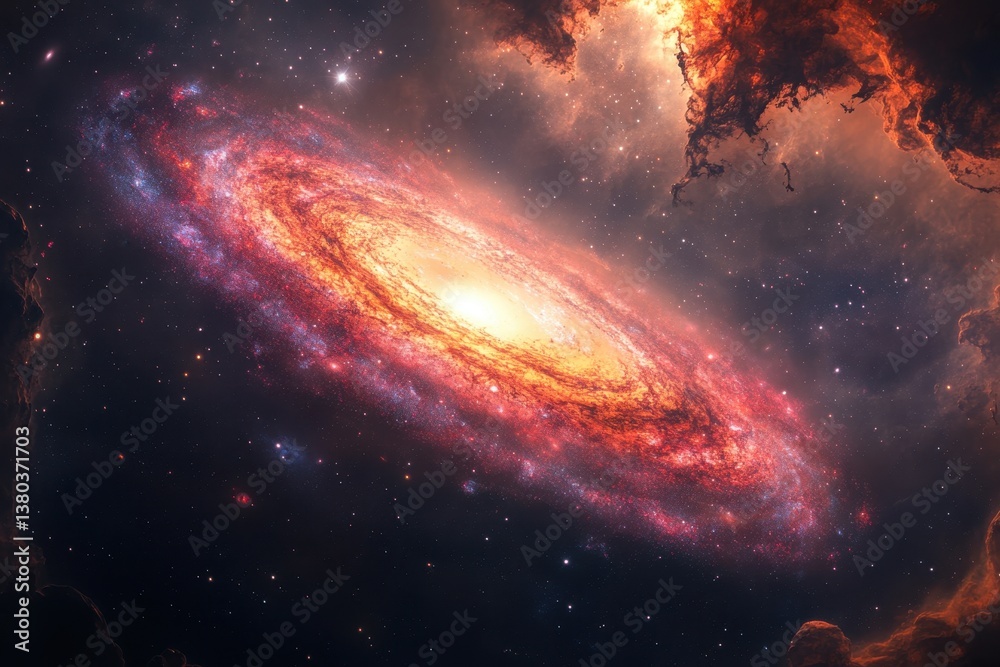 Naklejka premium Colorful galaxy swirling with stars and cosmic dust in deep space