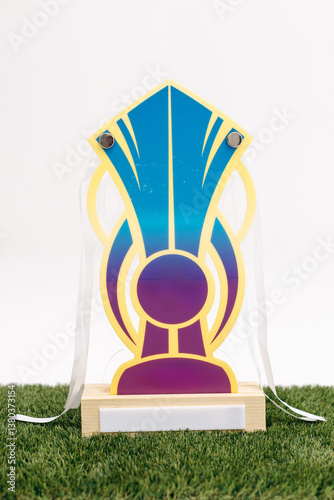 Obraz na płótnie We are excited to unveil a stylish new trophy design for sports events, featuring vibrant colors and an artistic shape that symbolizes achievement and celebration for every deserving winner w salonie