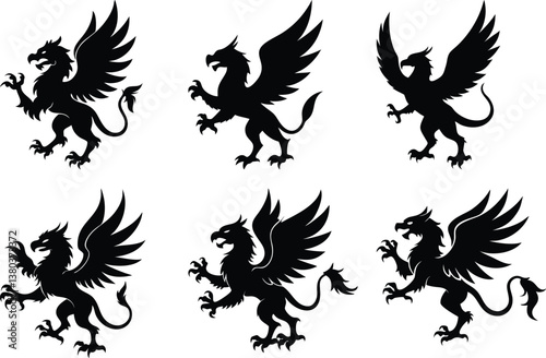 Wallpaper Mural A fierce black silhouette of a griffin Torontodigital.ca