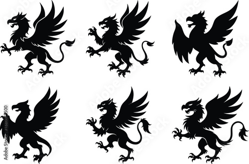 A fierce black silhouette of a griffin