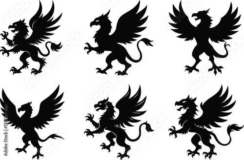 A fierce black silhouette of a griffin