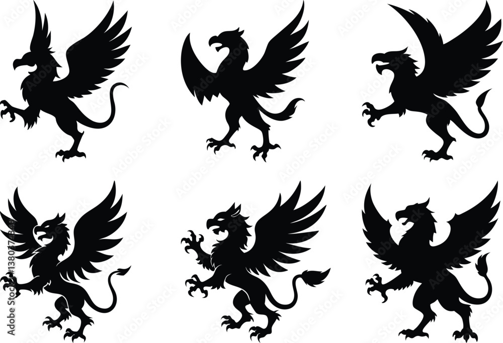 Obraz premium A fierce black silhouette of a griffin