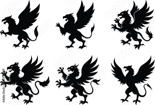 A fierce black silhouette of a griffin