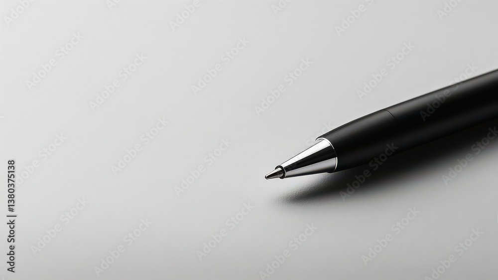 Close-Up of a Black Ballpoint Pen on White Paper Background Close-Up of a Black Ballpoint Pen on White Paper Background