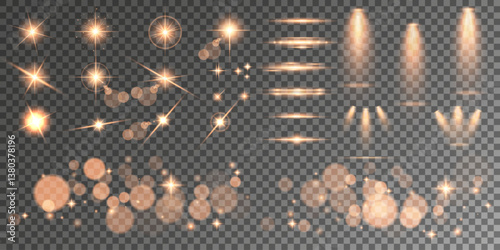Lens Flare, light glow effect. sun or realistic shining star with backlight effect. bokeh glitter and sparkles or sparkles on transparent background.