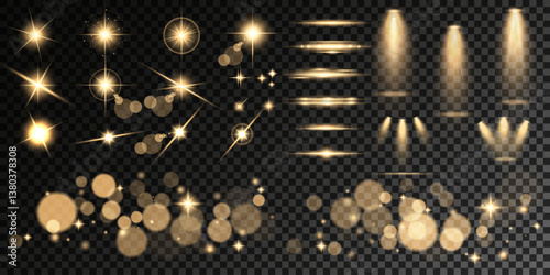 Lens Flare, light glow effect. sun or realistic shining star with backlight effect. bokeh glitter and sparkles or sparkles on transparent background.
