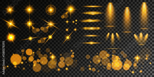 Lens Flare, light glow effect. sun or realistic shining star with backlight effect. bokeh glitter and sparkles or sparkles on transparent background.