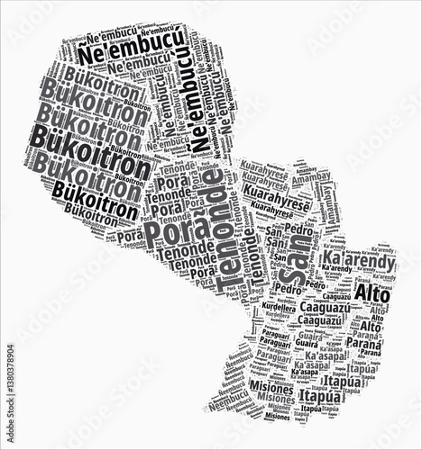 Paraguay Text Style Regions. Country region names word clouds in Spanish language. Beautiful vector illustration.