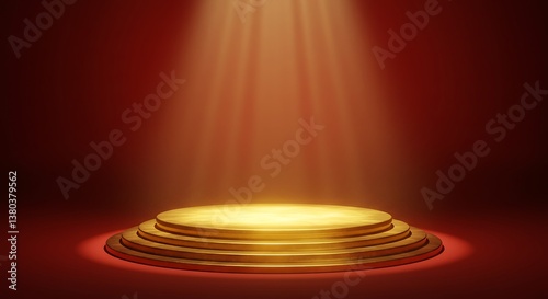 Golden Podium Spotlight, Red Background, Award Ceremony AI Generated
