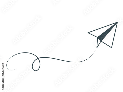 Paper airplane with trajectory motion doodle sketch style illustration. Black line icon of airplane in flight. Concept of sending and receiving mail, improving performance, development, moving up