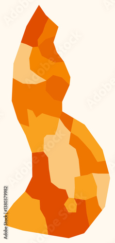 Map of Liechtenstein with regions. Just a simple country border map with region division. Orange color palette. Flat Liechtenstein shape with administrative division. Vector illustration.