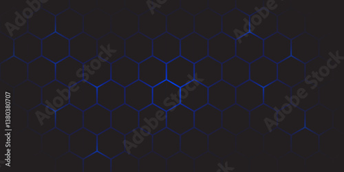 Dark Hexagonal Background with Blue Glow. Futuristic Blue Hexagon Tech Pattern. Hexagon. Vector. 