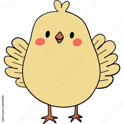 Farm theme, Cute cartoon chick with round body and small wings, featuring rosy cheeks and a cheerful expression.