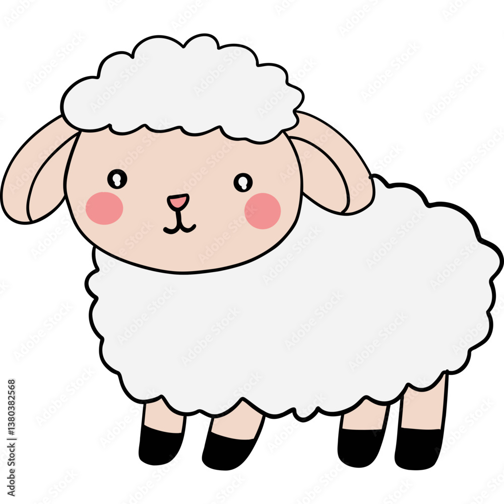 Farm theme, Cute cartoon sheep with fluffy wool and a friendly expression. Farm theme, Cute cartoon sheep with fluffy wool and a friendly expression.