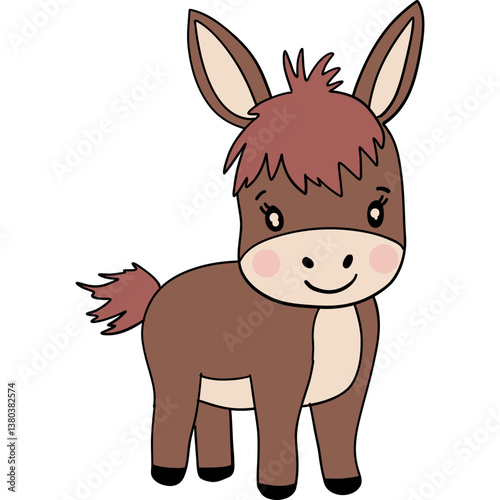 Farm theme, Cute cartoon donkey with a playful expression and colorful features.