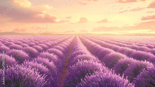 Watercolor Scene of Endless Lavender Fields in Provence