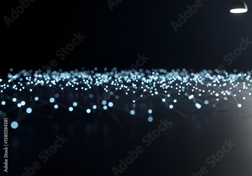 Glowing network of nanowires on a dark background with subtle reflections photo