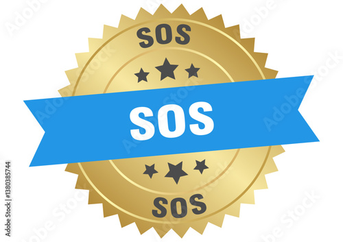 sos. sos round blue and gold label isolated on transparent background
