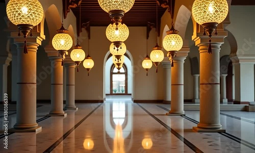 Illuminated Mosque Corridor: A Serene Space