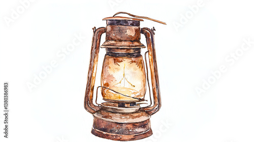 Premium Watercolor Vintage Lantern with Warm Glow